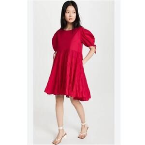 Merlette Sering Mini Dress Tiered Cotton Oversized Tent Swing Berry Pink Medium